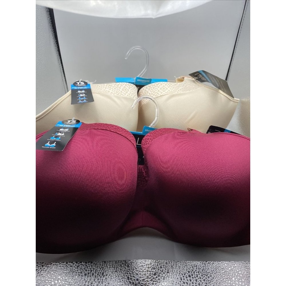 Lot of 2 Bali Underwire Lined Balconette Cream and Red Bras 42DD